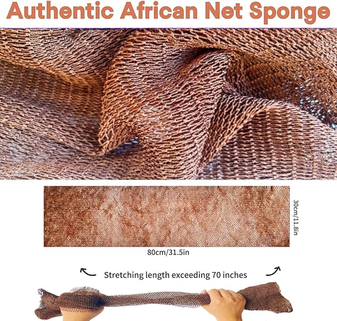 African Net Sponge Authentic, African Exfoliating Sponge Real African Net Black Owned, African Bath Sponge Back Scrubber, Body Exfoliator Shower Bath Accessories (Brown)