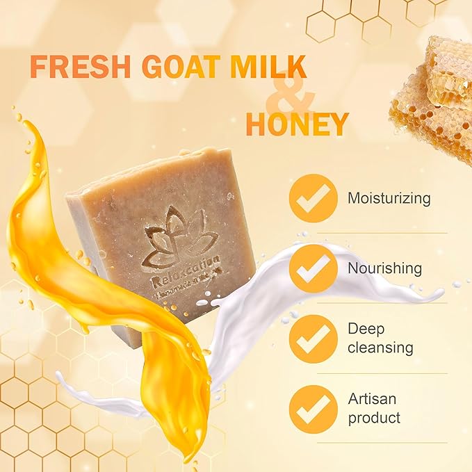 100% Natural Goat Milk Soap Bar with Real Raw HONEY and GOAT MILK - Mild and Soft Cold Process Soap Bar | Handmade in USA (Goat Milk and Honey)