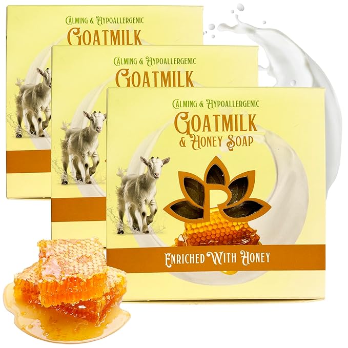 MADE IN USA GOAT MILK and HONEY SOAP BARS - FROM FRESH GOAT MILK | Hand and Body Soap For Eczema, Psoriasis & Dry Sensitive Skin | Soft and Moisturizing | Natural Soap Bar |100% Handmade | 3 Bars