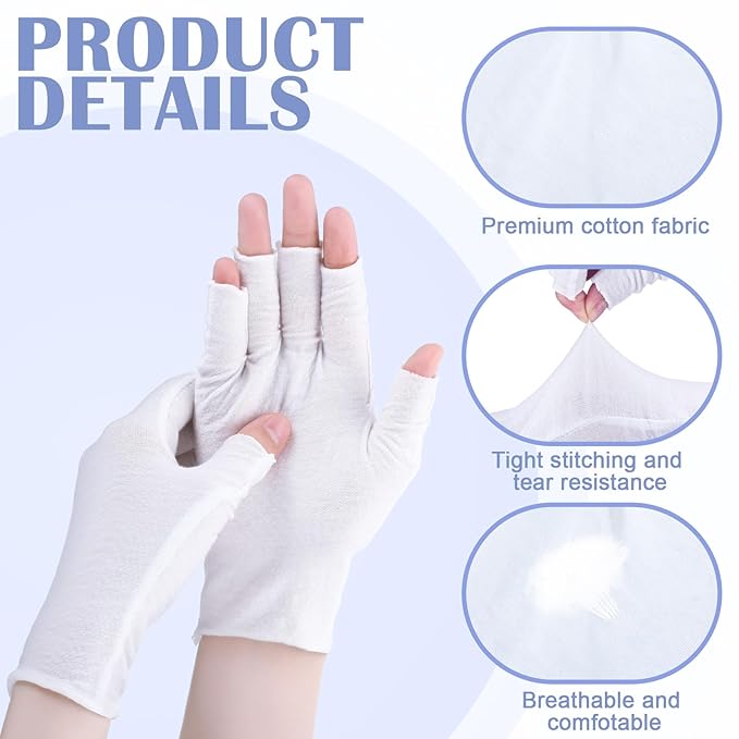 Geyoga 6 Pairs Fingerless Moisturizing Gloves Eczema Cotton Gloves for Adults Half Finger Touchscreen Lotion Overnight Dry Hands for Women Sleeping(White)