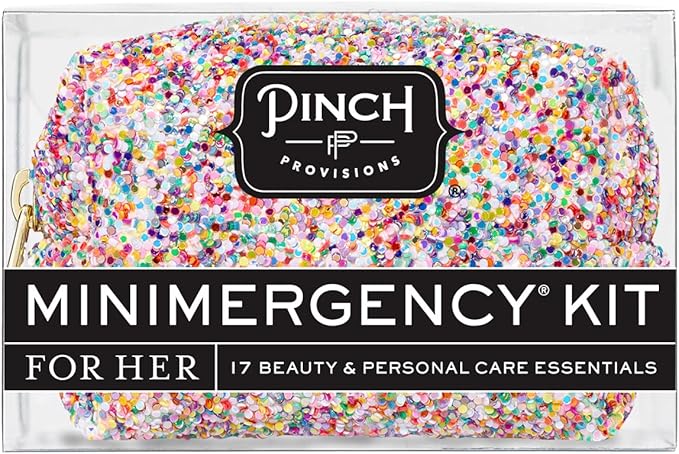 Pinch Provisions Funfetti Minimergency Kit, includes 17 Travel-Sized Cosmetic Essentials, Convenient for Purses, Emergency Beauty Accessories, Gifts for Holiday’s & Birthday’s