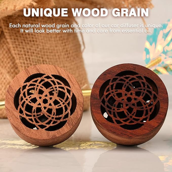 Essential Oil Car Diffuser, 2 PCS Car Aromatherapy Wood Diffuser with Vent Clip