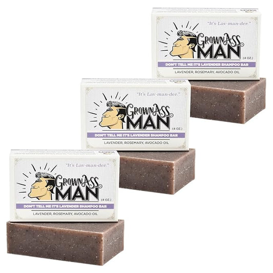 Solid Shampoo Bar Rich Lather 3 in 1: Hair, Beard & Body Wash - Plastic Free & Eco-Friendly, Natural & Organic for All Hair Types, 4oz Bar (Don't Tell Me It's Lavender, 3-Pack)