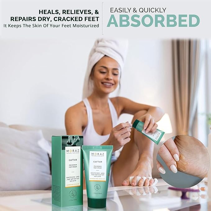 Moraz Caftan Polygonum Foot Cream for Dry Cracked Heels and Feet with 75% Polygonum Extract – Non-greasy, Fast-absorbing Intensive Foot Moisturizer for Dry Cracked Feet, Vegan, Paraben Free, 8.5 Fl Oz