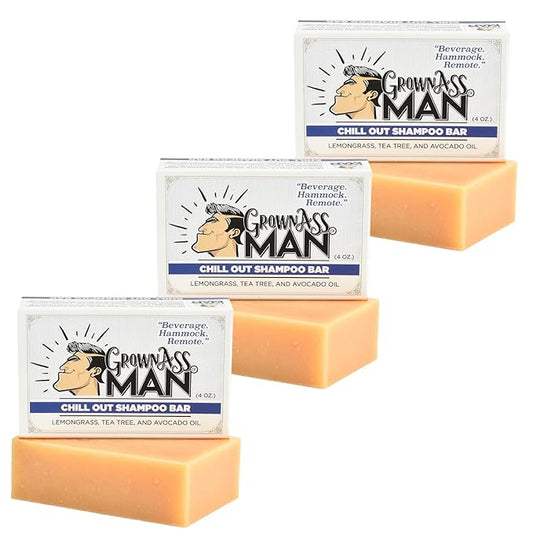 Solid Shampoo Bar Rich Lather 3 in 1: Hair, Beard & Body Wash - Plastic Free & Eco-Friendly, Natural & Organic Clean for All Hair Types, 4oz Bar (Chill Out, 3-Pack)