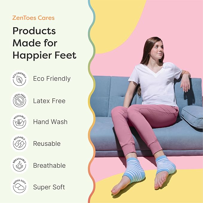 ZenToes Moisturizing Socks for Cracked Heel Treatment - Vitamin E, Olive Oil and Jojoba Oil Infused Heel Socks to Soften and Hydrate (Blue & White Stripes, Regular)