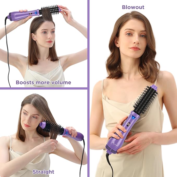 Hot Air Brush, Aima Beauty Salon One-Step Hair Dryer and Volumizer, 4-in-1 Hair Dryer Brush, Hair Styling Tools, Purple-Round