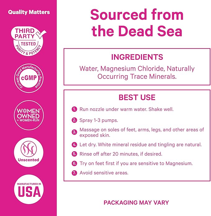 Pink Stork Magnesium Spray Mist - for Calm, Stress, and Sleep, Seasickness Support, Pregnancy Must Haves, 200 mg per 6 Sprays, Pure Magnesium Chloride Body Spray, 4 oz, Unscented