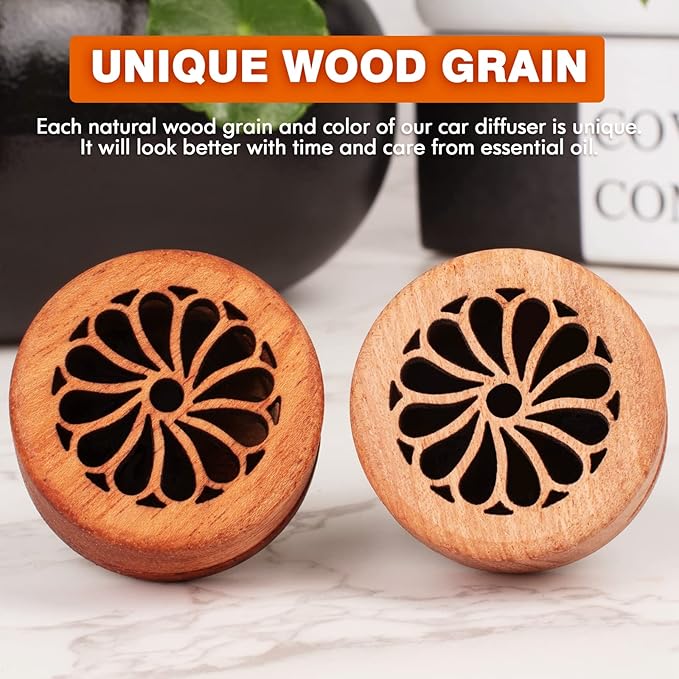 Essential Oil Car Diffuser, 2 PCS Elegant Car Aromatherapy Wood Diffuser with Vent Clip