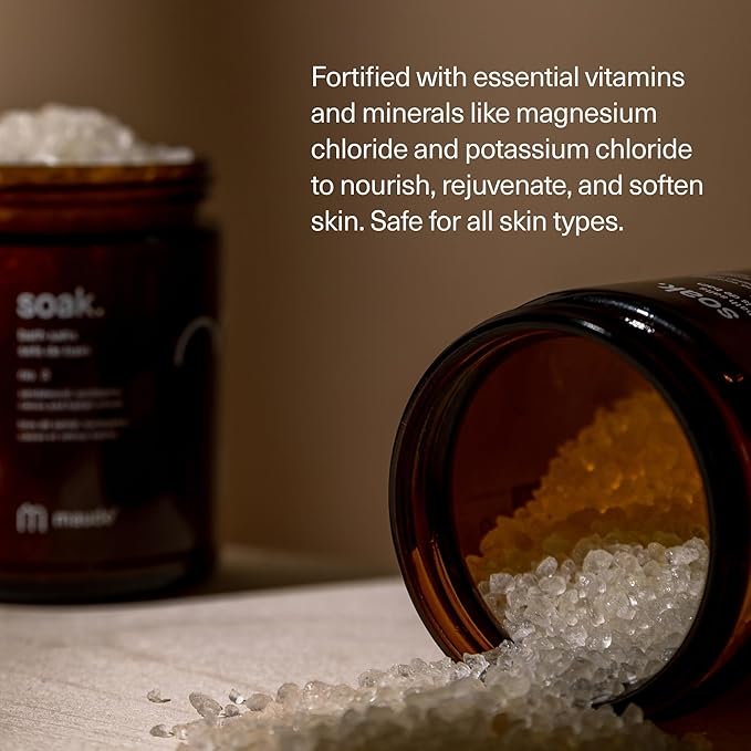 Maude No. 2 Bathtime Bundle - Soak Mineral Bath Salts with Hand-Harvested Dead Sea Salt Crystals and Vitamins (8 oz) + pH Balanced Gentle Body Wash Bubble Bath with Vitamin B3, B5, C, and E (12 oz)