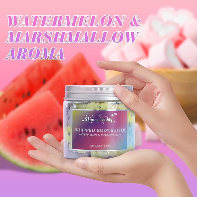 Whipped Rainbow Body Butter, Watermelon & Marshmallow, Fruity Scent, Infused with Fruit extracts, Non-Greasy,Creamy & Moisturizing Shea Butter,Nourishing Skincare for All Skin,5.6 oz