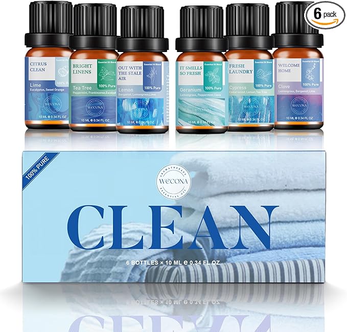 Essential Oils for Laundry - 100% Pure Essential Oils for Diffusers for Home,6x10ml(Clean)- Aromatherapy Oils for Soap,Candle Making,Humidifiers,Dryer Balls