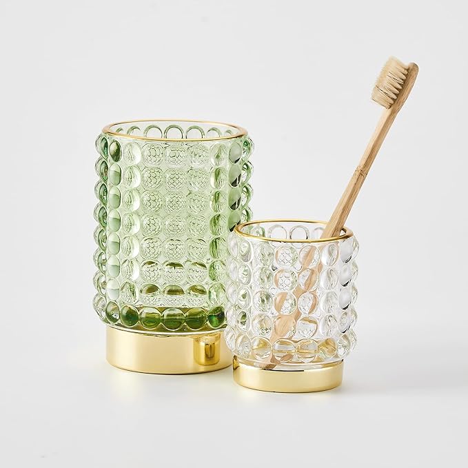 Makeup Brush Holder Organizer,Toothbrush Holders,Desk Pen Pencil Holder,Multifunctional Vintage Glass Brush Cup(A38-4-US/Clear/S)