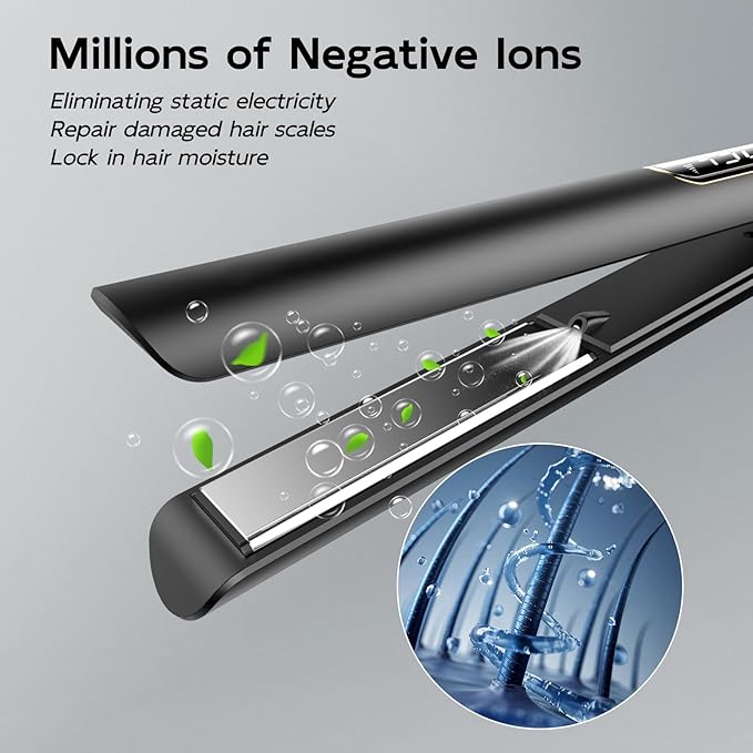 Nicebay Hair Straightener and Curler Fast Heating Titanium Iron with 5 Temp Settings and Negative Ion Technology, Travel-Friendly