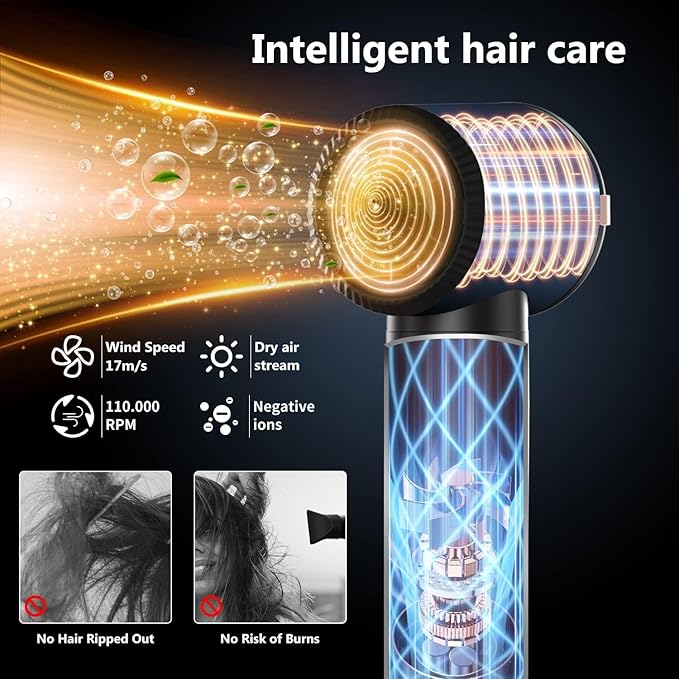 7 in ONE Hair Dryer Brush, Powerful Blow Dryer Brush with Auto- Wrap Curler, Detachable Fast Drying, Volumizing, Curling, Straightening, Ionic Hair Dryer with Diffuser, Hair Styling Tools 100-120V