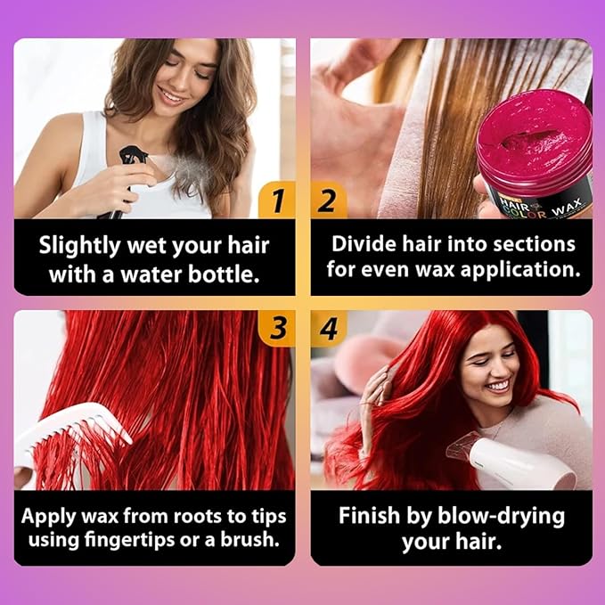 6 Colors Hair Color Wax - Green Purple Orange Pink Red Blue Washable Halloween Temporary Hair Color for Kids, Men & Women | Non-Sticky Temporary Hair Dye Wax for Cosplay, Parties & Daily Fun (4 OZ)