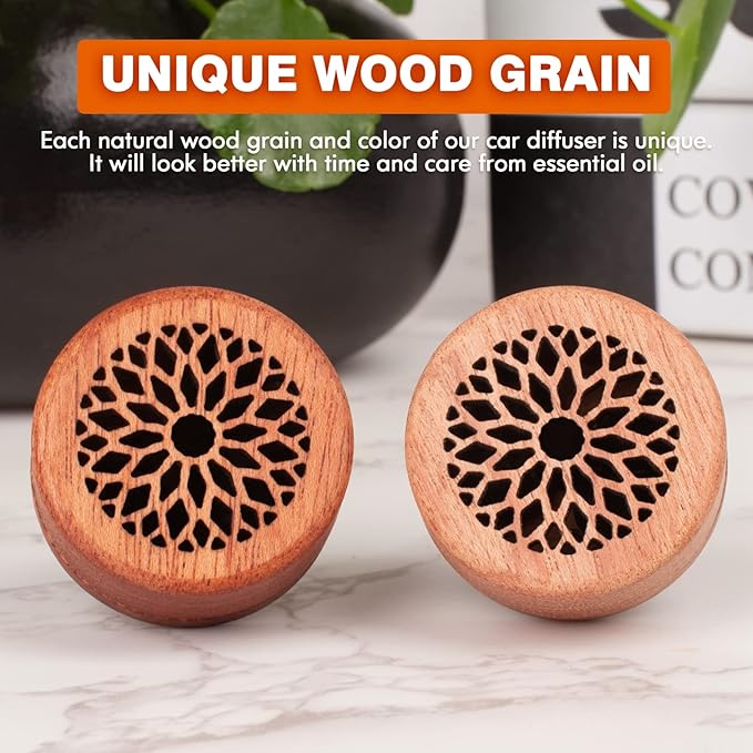Essential Oil Car Diffuser, 2 PCS Flower Car Aromatherapy Wood Diffuser with Vent Clip
