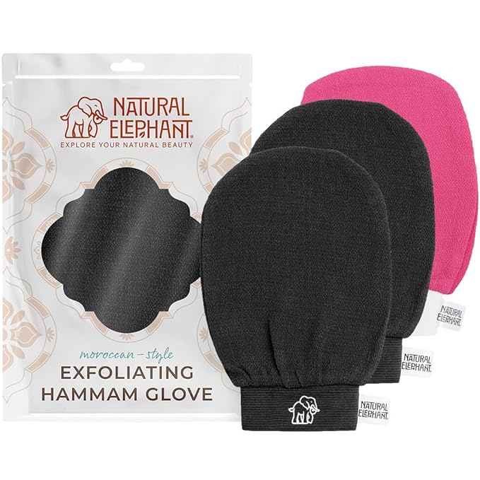 Natural Elephant Exfoliating Hammam Glove (2 Black and 1 Pink (Pack of 3))