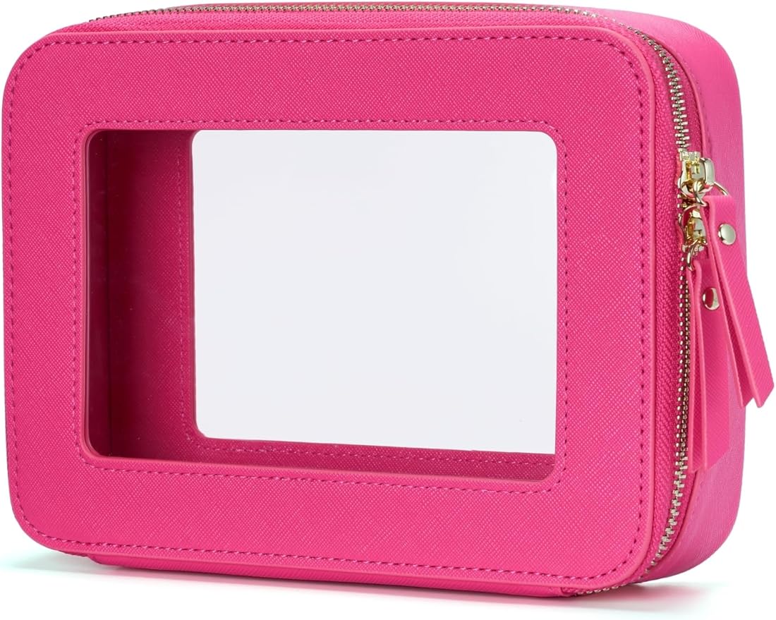 Popvibe Clear Makeup Bag Travel Cosmetic Case Transparent Toiletry Bag with Zipper, Portable Make Up Organizer Traveling Compact Car Bag for Essentials