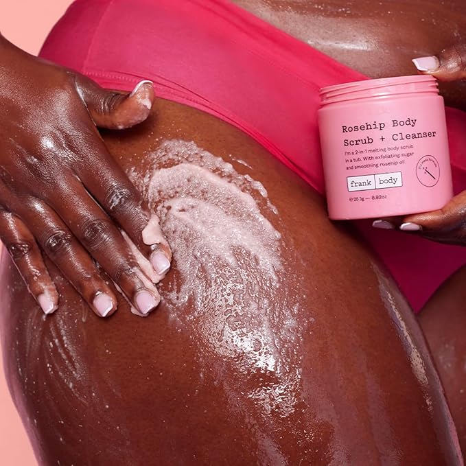 Frank Body Rosehip Body Scrub & Cleanser | Vegan, Cruelty Free, Exfoliating Body Scrub | Fades Marks and Softens Skin with Rosehip Oil, Coffee Seed Extract, and Lavender Oil | 8.82 oz / 250 g