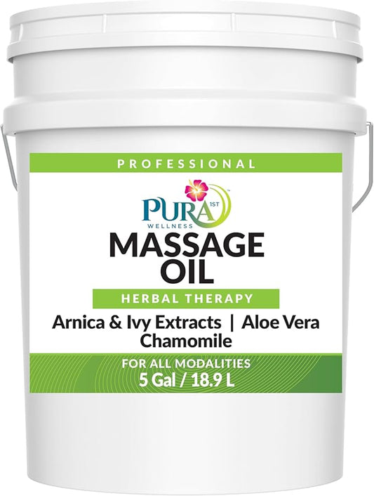 Wellness Professional Herbal Massage Oil 5 Gallon, Hypoallergenic Formula for Muscle Relief, Professional Deep Tissue, Unscented for Physical Therapy and Muscle Recovery, Hydrating, Skin Restoring