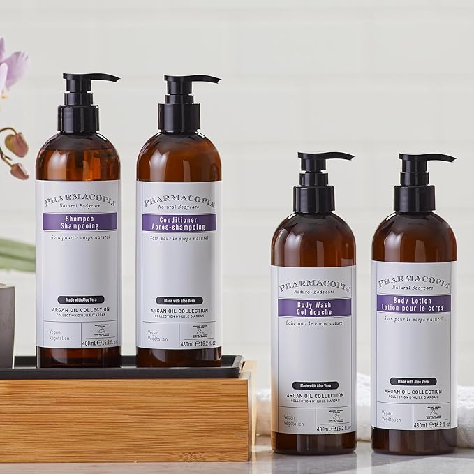 Pharmacopia Hotel Argan Oil Shampoo – Natural Hair Care with Plant Based & Organic Ingredients - Aloe Vera wtih Green Tea and Melon Essence - Vegan, Cruelty Free, No Paraben, 16.2 oz