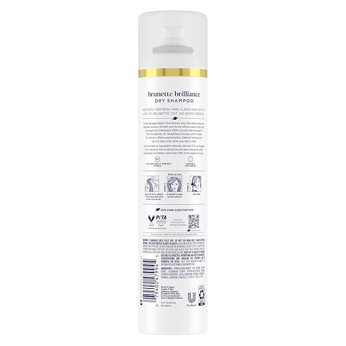 Dove Advanced Dry Shampoo Brunette Brillance Refresh & Revive Hair Without Water Refresh Hair with a Hint of Brunette Tint 7.3 oz