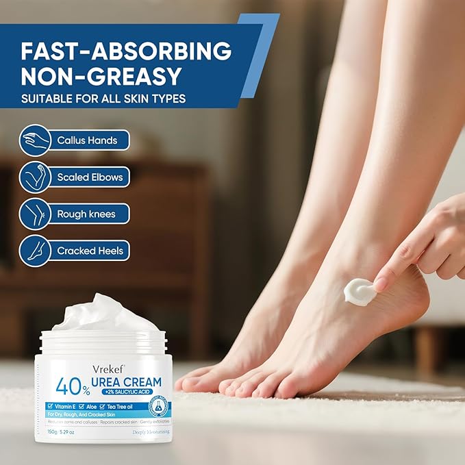 Urea Cream 40% Plus Salicylic Acid 2%, Urea Cream 40 Percent for Feet Maximum Strength, Foot Cream for Dry Heels Cracked (2 PCS)