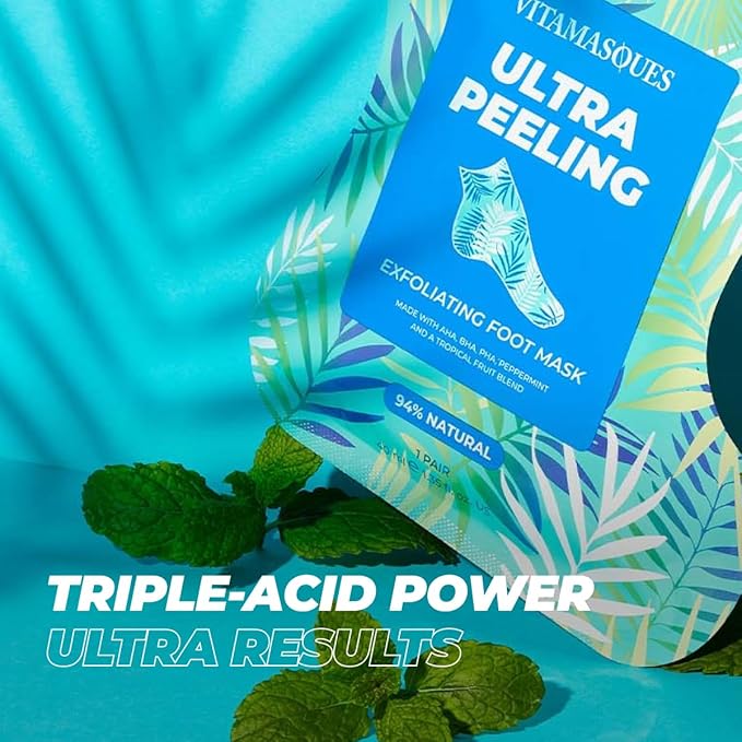 Vitamasques Foot Peeling Mask - 5 Pairs Professional Korean Exfoliating Foot Mask for Dry Cracked Feet & Callus Removal, Feet Peeling Masks that Remove Dead Skin for Soft Heels with AHA BHA PHA