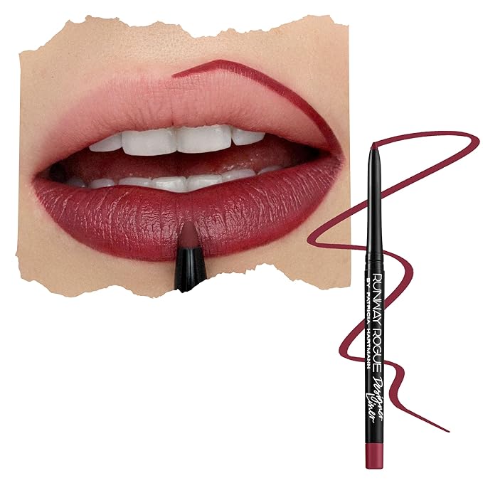 Runway Rogue Designer Liner Lip Pencil, Matte Garnet-Maroon Lip Liner Pencil and Lip Liner Sharpener, ‘Get the Look’