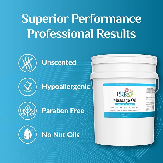 Wellness Professional 5 Gallon Arnica Massage Oil, for Bruising, Unscented Deep Tissue Massage Oil for Therapy, Hypoallergenic, for Physical Therapy, Natural, Skin Moisturizing
