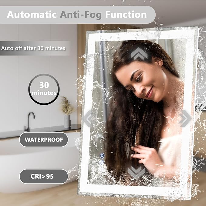 28"x 36" LED Mirror for Bathroom, Front and Backlit Controlled Separately LED Vanity Mirror with Lights, Wall-Mounted LED Smart Mirror, 3 Colors, Stepless Dimmable, Anti Fog, Memory (UL ETL)