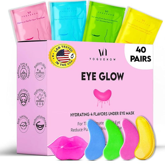 Under Eye Patches For Puffy Eyes (40 Sets) With Bonus Lip Masks - Under Eye Patches for Dark Circles and Puffiness - Under Eye Mask Treatment - Hydrating 4 Flavors Eye Masks - Reduce Dark Circles