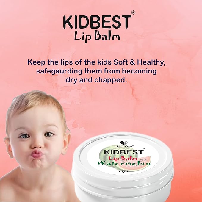 Kidbest Lip Balm for Kids, Extra Nourishing, Soothing Lips, Tear, Paraben, SLS free, Watermelon Flavor, 7gm, Peach