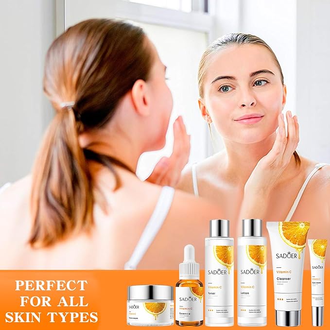 Vitamin C Daily Skin Care Set Daily Moisturizing & Nourishing Fresh Orange Essence Skin Care Set Vitamin Essence Six-piece Set