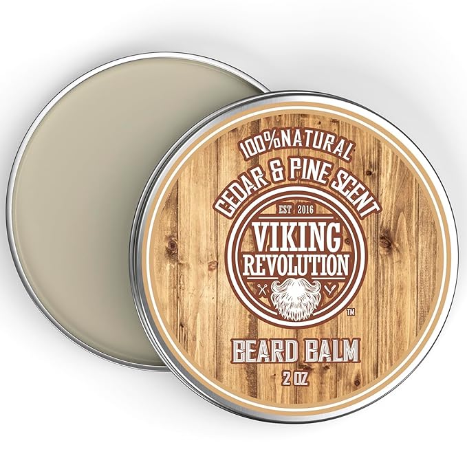 Viking Revolution Cedar & Pine Beard Balm - Butter with Argan Oil, Softener & Moisturizer for Men - Wax for Beards (2oz, 1 Pack)