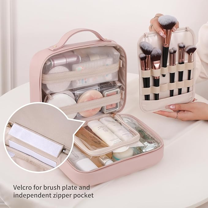 RIGHT AWAY Travel Toiletry Bag for Women, Waterproof Makeup Bag&Case, Portable Cosmetic Organizer Checkered Make up Bag for Full Sized Toiletries，Cosmetics and Travel-Size Accessories,Pink Checkered