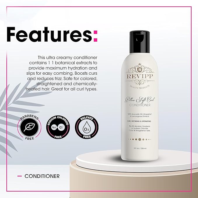 REVIPP Beauty Deep Conditioner for Dry Damaged Curly Hair 8fl oz Curl Defining Hydrating Conditioner with Avocado Oil, Grapefruit, Lemongrass