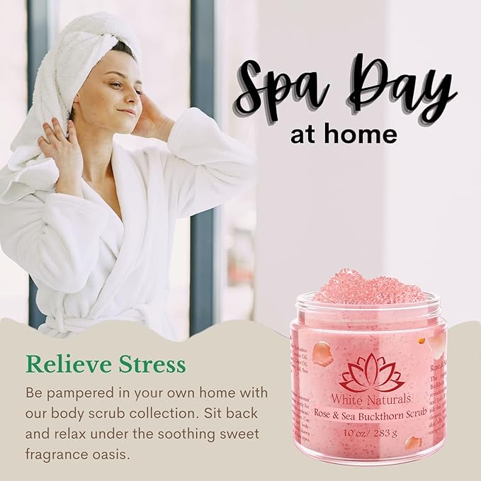 Organic Rose & Sea Buckthorn FACE & BODY SCRUB, Natural & Pure Exfoliating Scrub for Soft & Smooth Skin, Infused With Essential Oils, Moisturizer for Women & Men, Removes Blackheads, Acne & Dead Skin