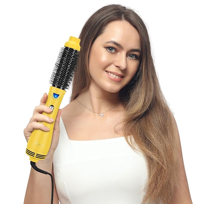 Hair Dryer Brush, Aima Beauty 4-in-1 Upgrade Hot Air Straightener Curler Function for Women, Hair Styling Tools, Yellow-Round
