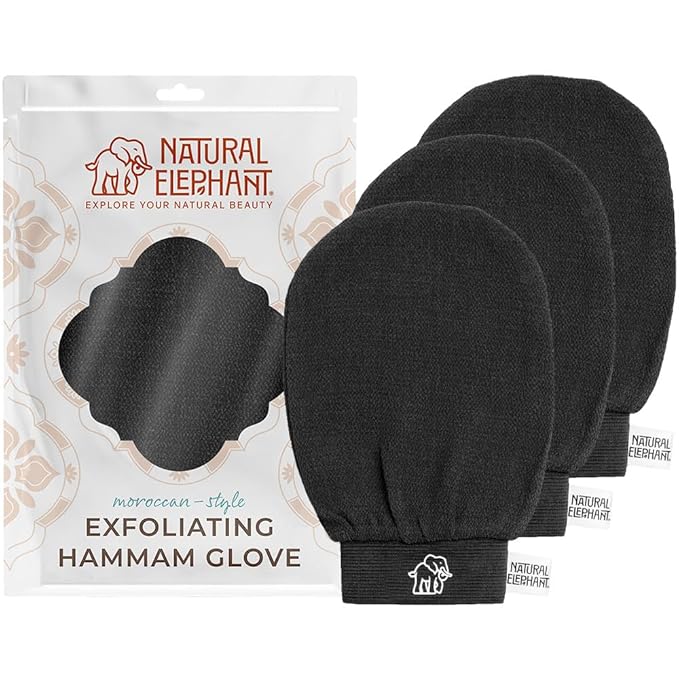 Natural Elephant Exfoliating Hammam Glove - Face and Body Exfoliator Mitt (Pure Black (Pack of 3))