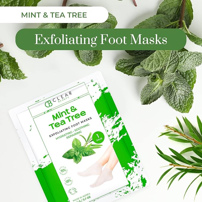 Mint & Tea Tree Foot Masks Moisturizing Socks - Exfoliating, Hydrating & Revives Cracked Feet - Dermatologist Tested, Clean Beauty & Cruelty-Free Skincare - 3 Pairs