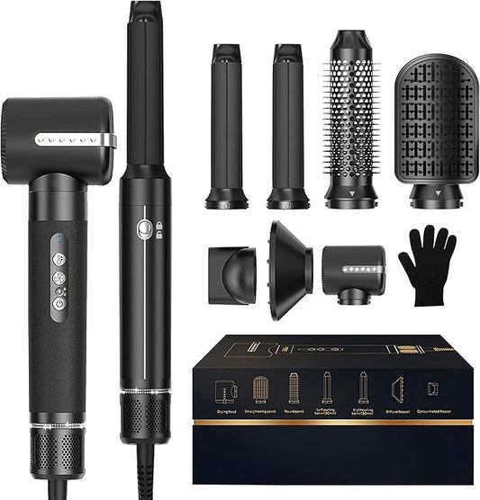 7 in ONE Hair Dryer Brush, Powerful Blow Dryer Brush with Auto- Wrap Curler, Detachable Fast Drying, Volumizing, Curling, Straightening, Ionic Hair Dryer with Diffuser, Hair Styling Tools 100-120V
