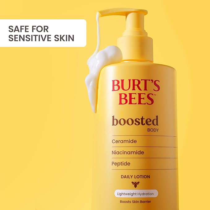 Burt's Bees Boosted Body Lotion, With a Ceramide, Niacinamide and Peptide Complex, Lightweight Daily Lotion Helps Boost Skin Barrier, Tropical Scented, 13 oz. Bottle