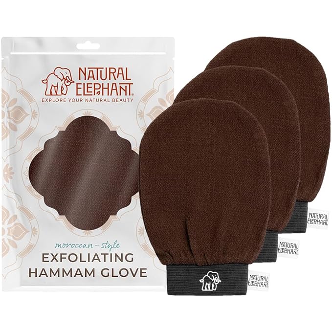 Natural Elephant Exfoliating Hammam Glove - Face and Body Exfoliator Mitt (Chocolate Brown (Pack of 3))