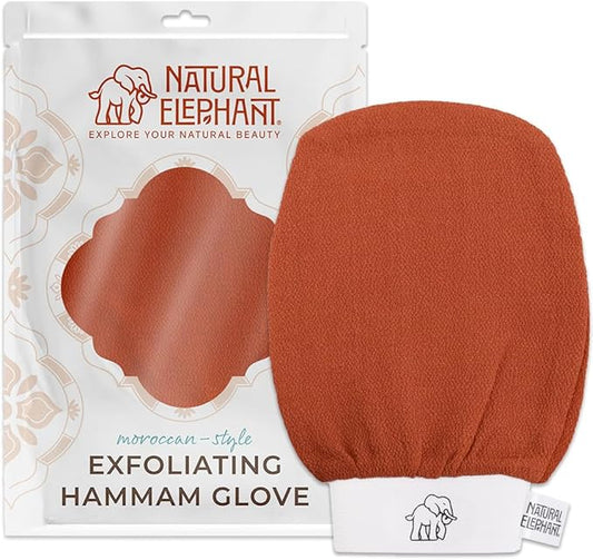 Natural Elephant Exfoliating Hammam Glove | Authentic Moroccan Kessa Body Scrub Mitt for Spa-Quality Skin Renewal | Burnt Orange
