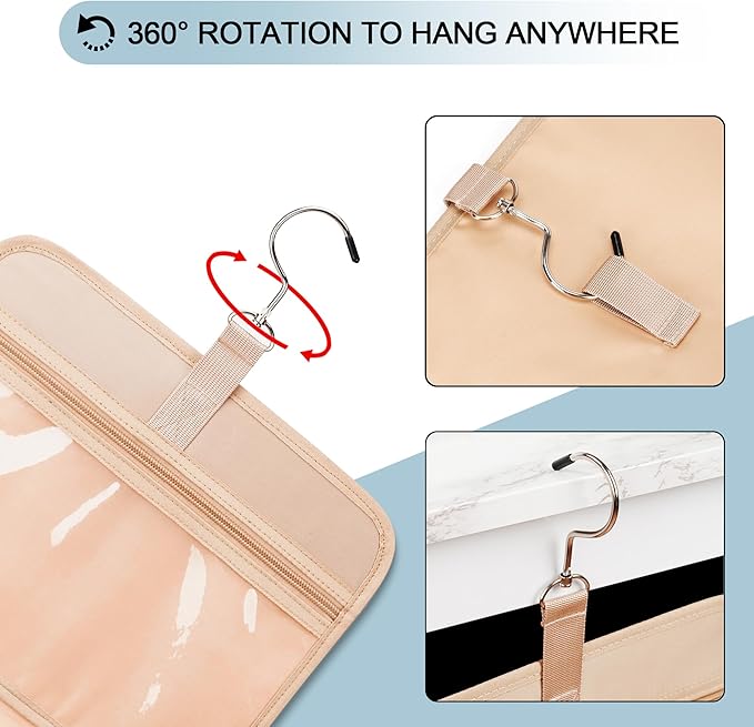 Travel Hanging Toiletry Bag for Women, Cruise Ship Essentials, with Jewelry Organizer, Extra Large Makeup Dopp Kit, Waterproof Cosmetic Bags, Toiletries Kit Set with Trolley Belt, Sky Blue