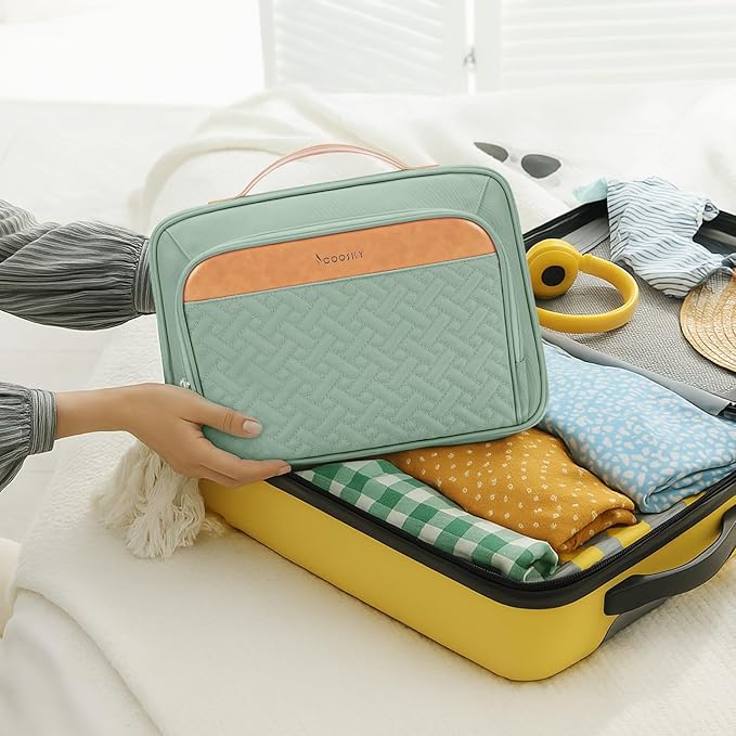 Travel Hanging Toiletry Bag for Women, Cruise Ship Essentials, with Jewelry Organizer, Extra Large Makeup Dopp Kit, Waterproof Cosmetic Bags, Toiletries Kit Set with Trolley Belt, Green