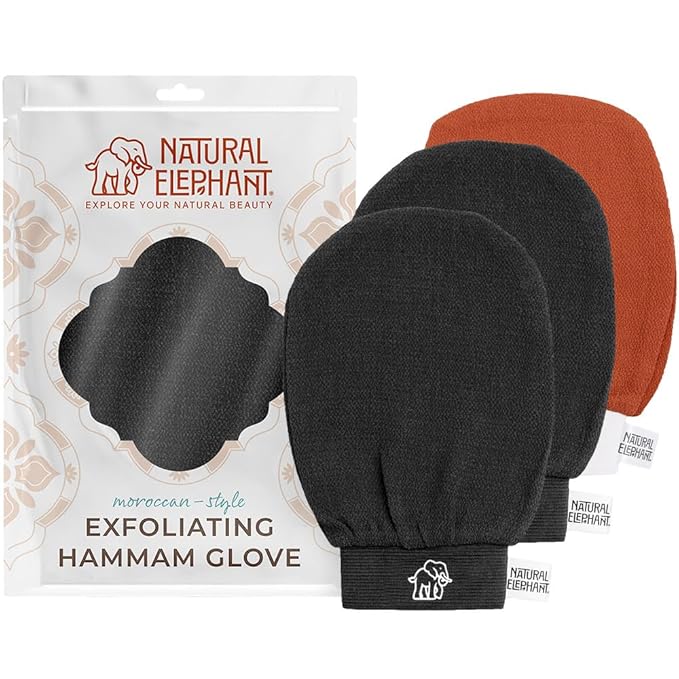 Natural Elephant Exfoliating Hammam Glove (2 Black and 1 Orange (Pack of 3))