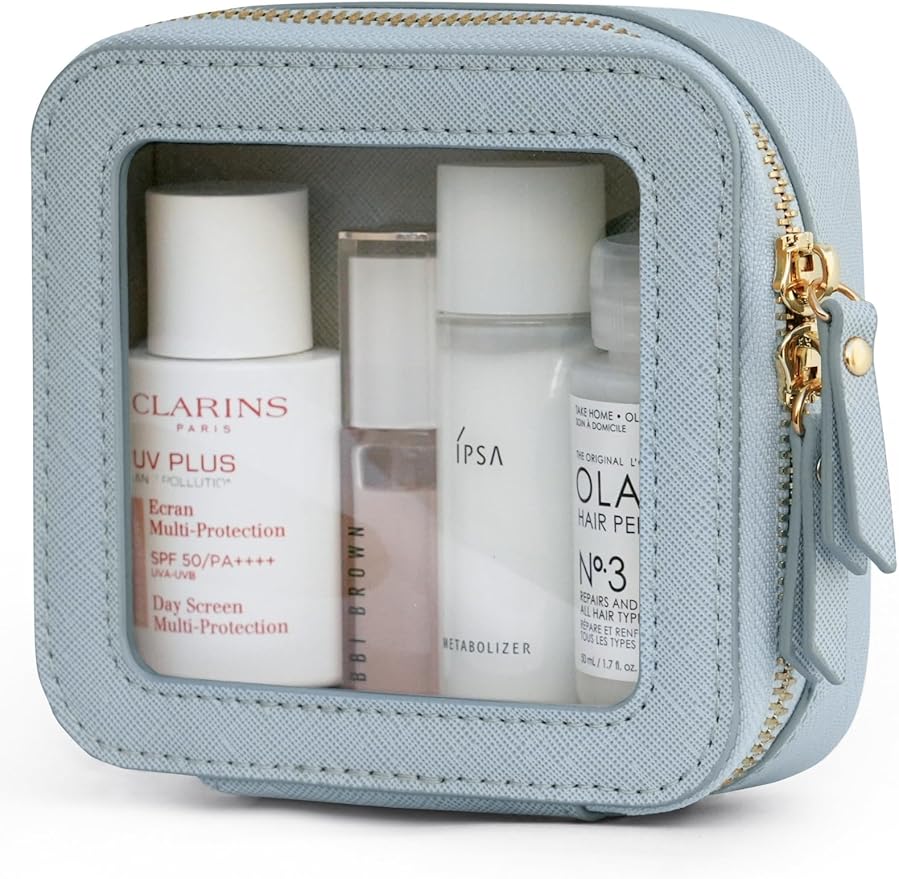 Popvibe Clear Makeup Bag Travel Cosmetic Case Transparent Toiletry Bag with Zipper, Portable Make Up Organizer Traveling Compact Car Bag for Essentials